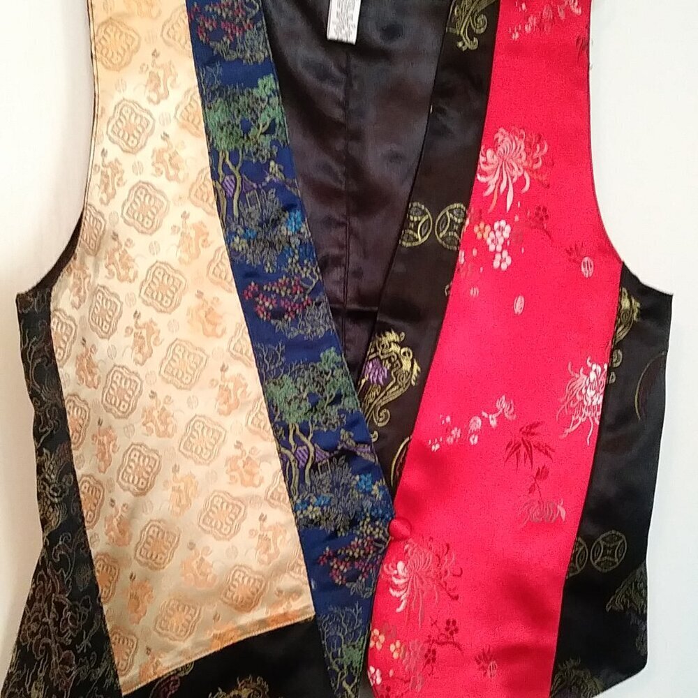 Vintage Chico's Design Women's Vest | Size 1 | Red Gold Blue Black Multicolor